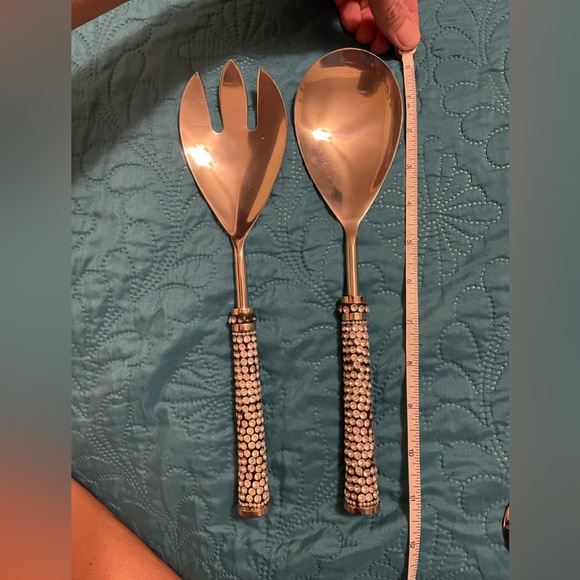 Rhinestone salad/serving utensils, used but still beautiful, set of 2 - Picture 3 of 3